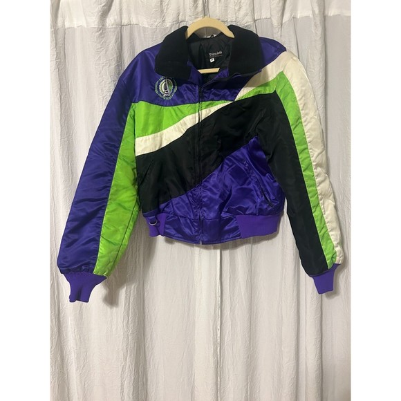 Vintage Arctic Cat Racing Jacket Women’s Medium Black Purple Green Snowmobiling - Picture 1 of 7